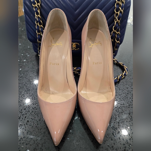 Christian Louboutin Nude Patent Leather Pumps - Picture 1 of 7